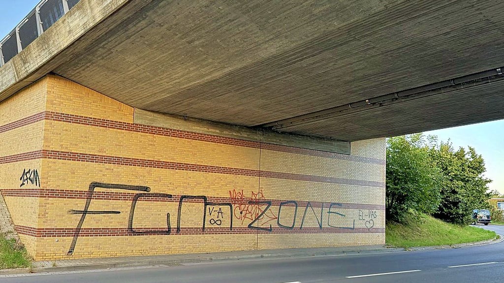 Die FCM-Sprayerei an der Wehrstedter Brücke in Halberstadt.