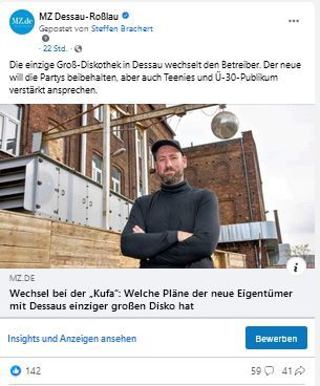 Der Facebook-Post zum neuen "Kufa"-Eigentümer.
