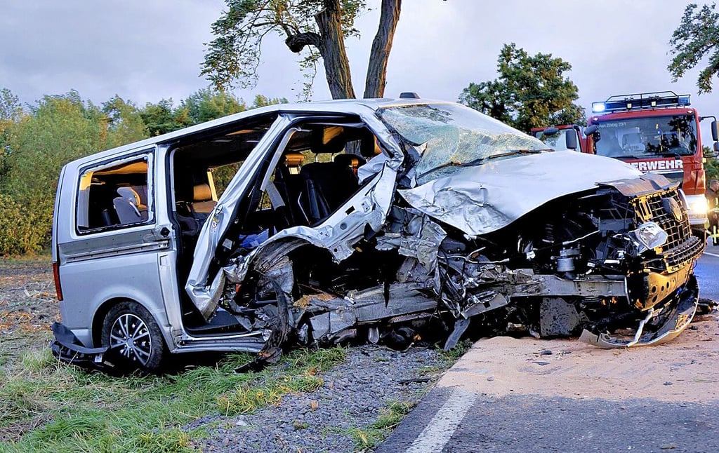 Der Transporter fuhr zwischen Löberitz und Wadendorf gegen die Leitplanke und krachte dann gegen einen Baum.