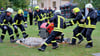 Die Kameraden der Freiwilligen Feuerwehr Kleindröben-Mauken  belegen beim Löschangriff Nass  den zweiten Platz.   