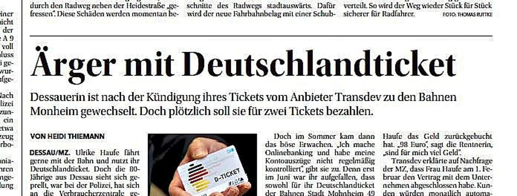 Die MZ berichtete am 11. Oktober über „Ärger mit Deutschlandticket“