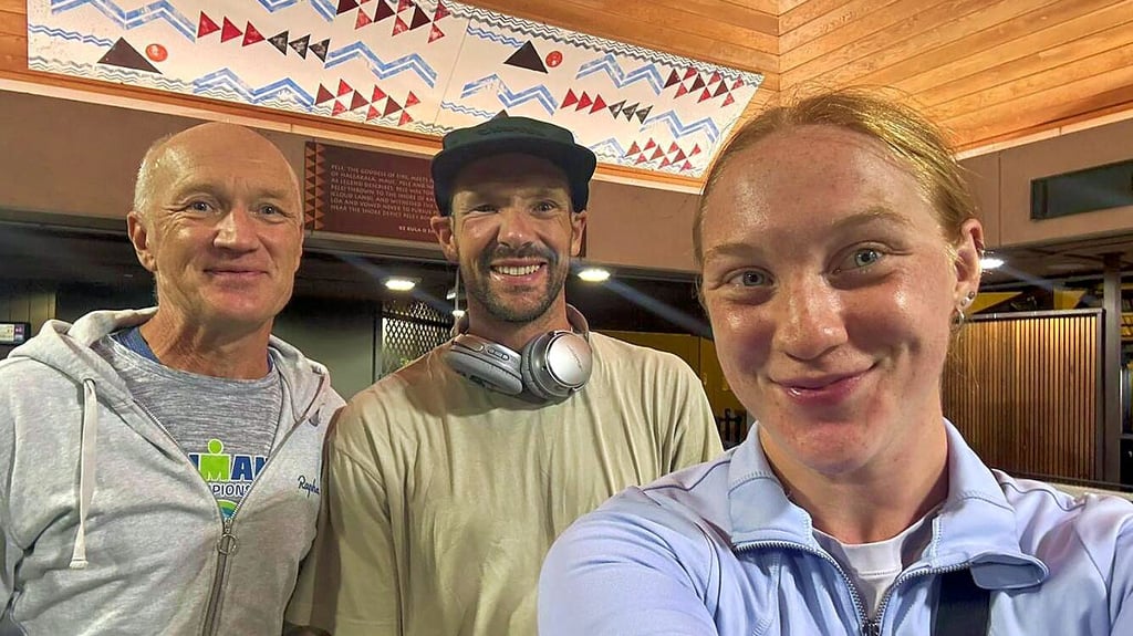 Steffen Fleischer und seine Tochter Viktoria trafen während der Tage auf Hawaii auch Ironman-Sieger Patrick Lange.