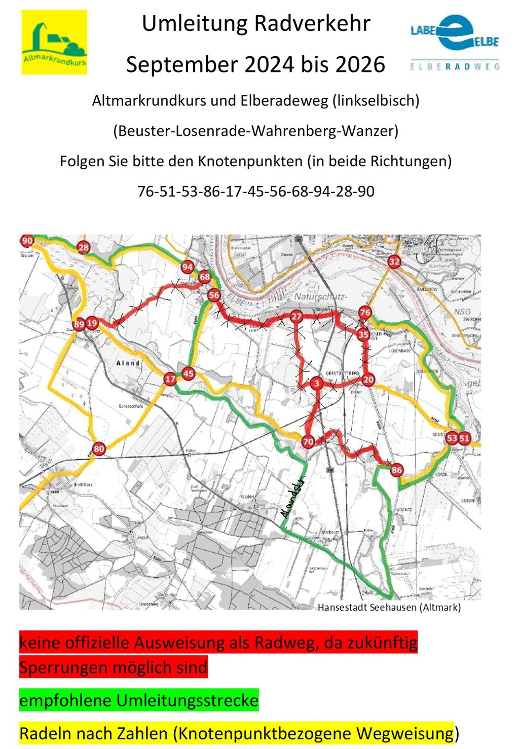 Die neue Version der Hinweistafel zur Radfahrer-Umleitung.
