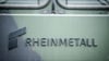 Das Logo des Rüstungskonzerns Rheinmetall an einem Fahrzeug der Bundeswehr bei der Nato-Übung Quadriga 2024.