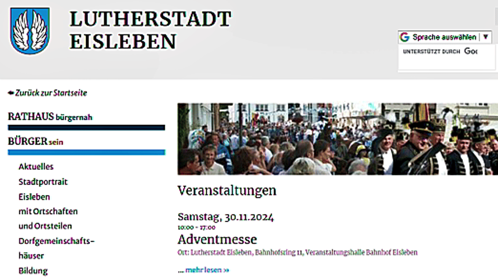 Die Eisleber Webseite hat Lücken im Kalender.