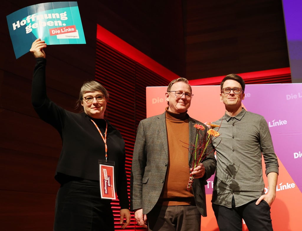 Ulrike Grosse-Röthig (l-r), Bodo Ramelow und Christian Schaft: Die Linke wartet auf ein Gesprächsangebot der Thüringer Koalitionäre.