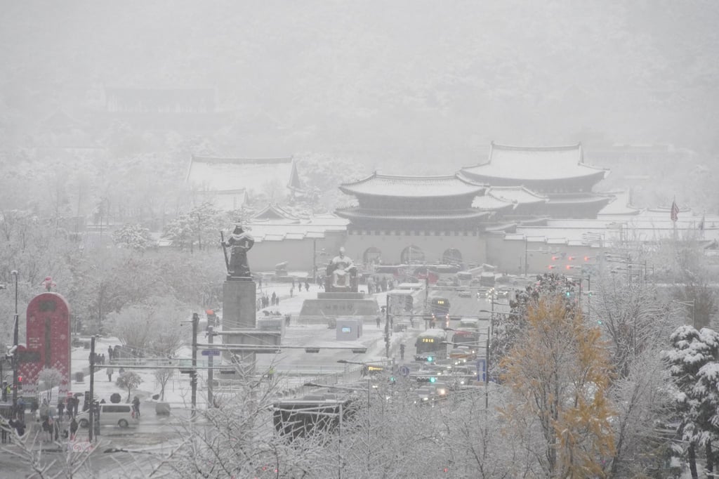 Der größte November-Schneefall seit Beginn der Wetteraufzeichnung vor mehr als 100 Jahren hat die südkoreanische Innenstadt in Weiß gehüllt.
