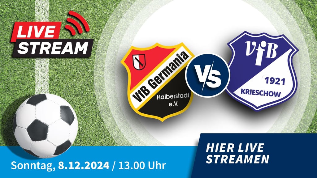 Die Mitteldeutsche Zeitung zeigt alle Heimspiele des VfB Germania Halberstadt in der Oberliga-Saison exklusiv im Live-Stream. Am 8. Dezember steht die Partie gegen VfB Krieschow an.