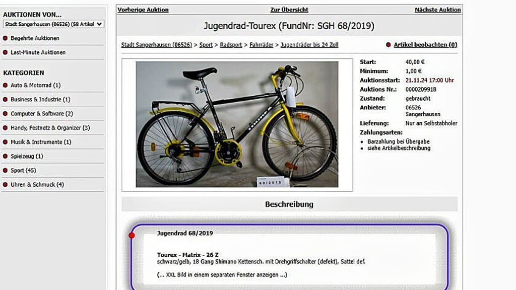 Auch dieses 26-er Jugendrad war bei der Auktion im Angebot.