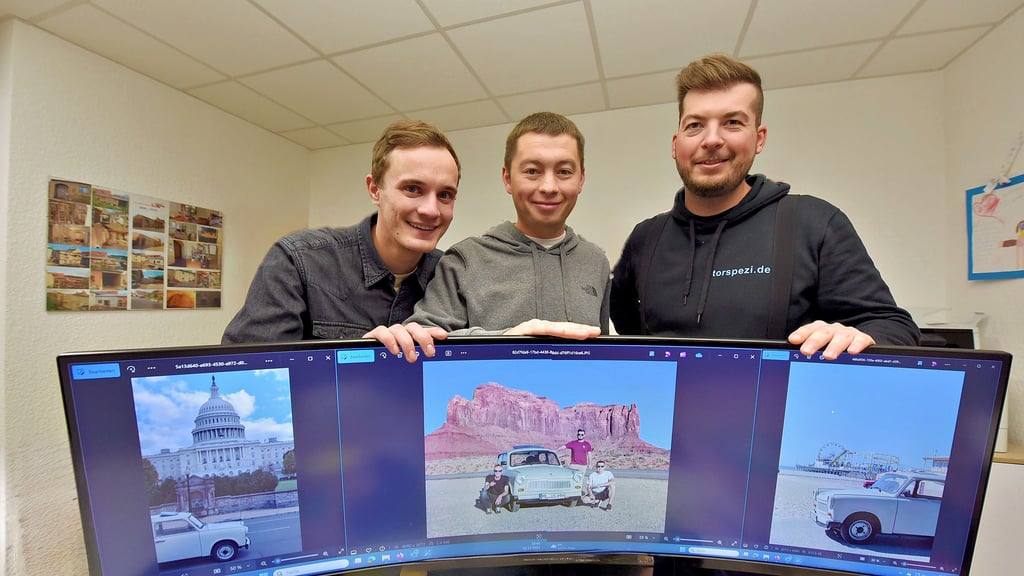 Lukas Büchner, Paul Schulze und Christoph Goldacker (von links) haben viele Aufnahmen von ihrer Reise mitgebracht.