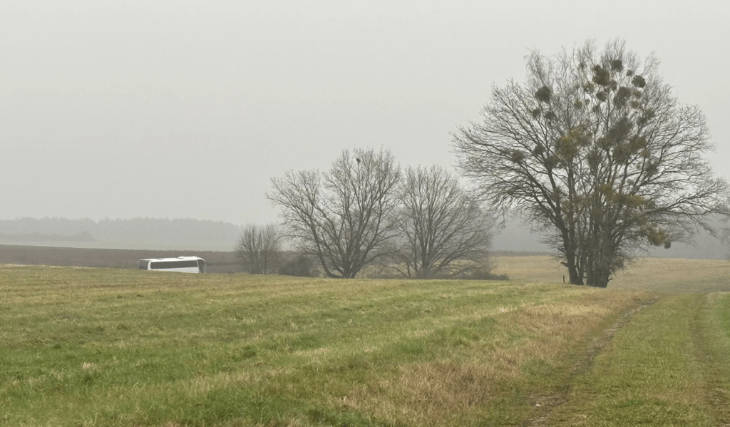 Der Bus hatte sich auf dem Weg zum Möllensdorfer Weihnachtsmarkt auf einem Feld festgefahren.