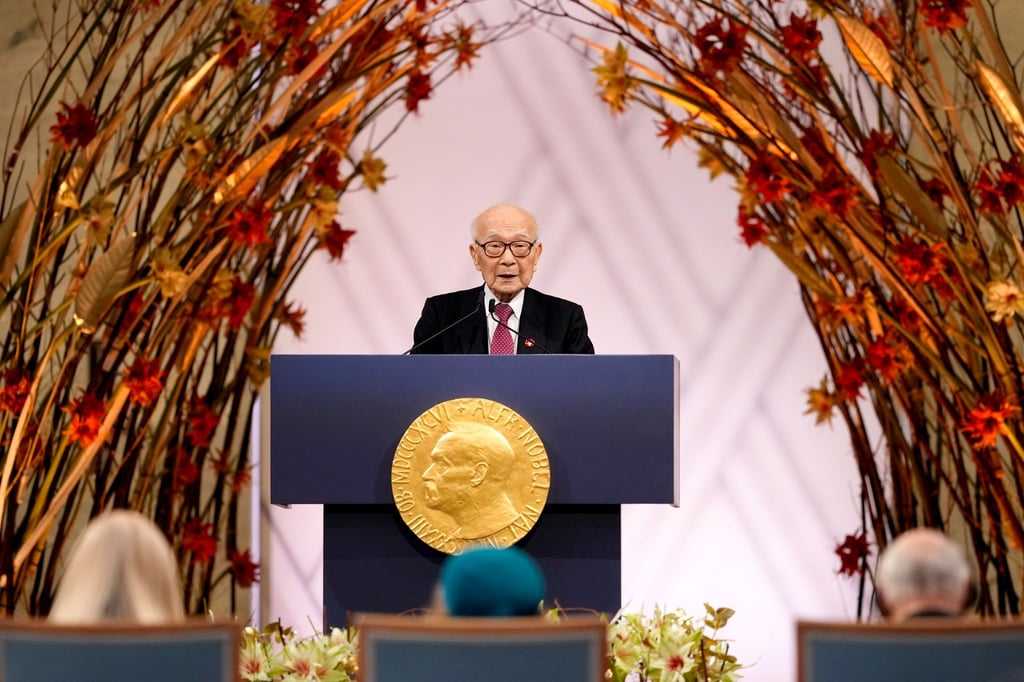 Terumi Tanaka hielt den Nobelvortrag im Namen seiner Organisation.