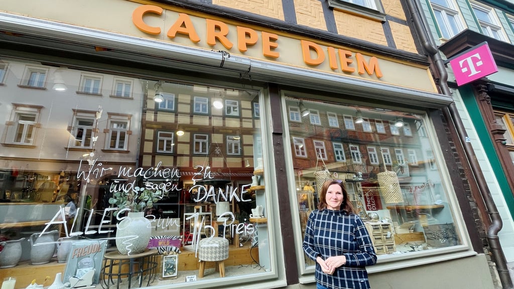 Kathrin Elmrich gibt nach fast 20 Jahren ihr Geschäft "Carpe Diem" in der Innenstadt von Wernigerode auf.