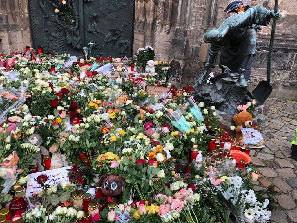 Ein Blumenmeer vor der Johanniskirche in Magdeburg