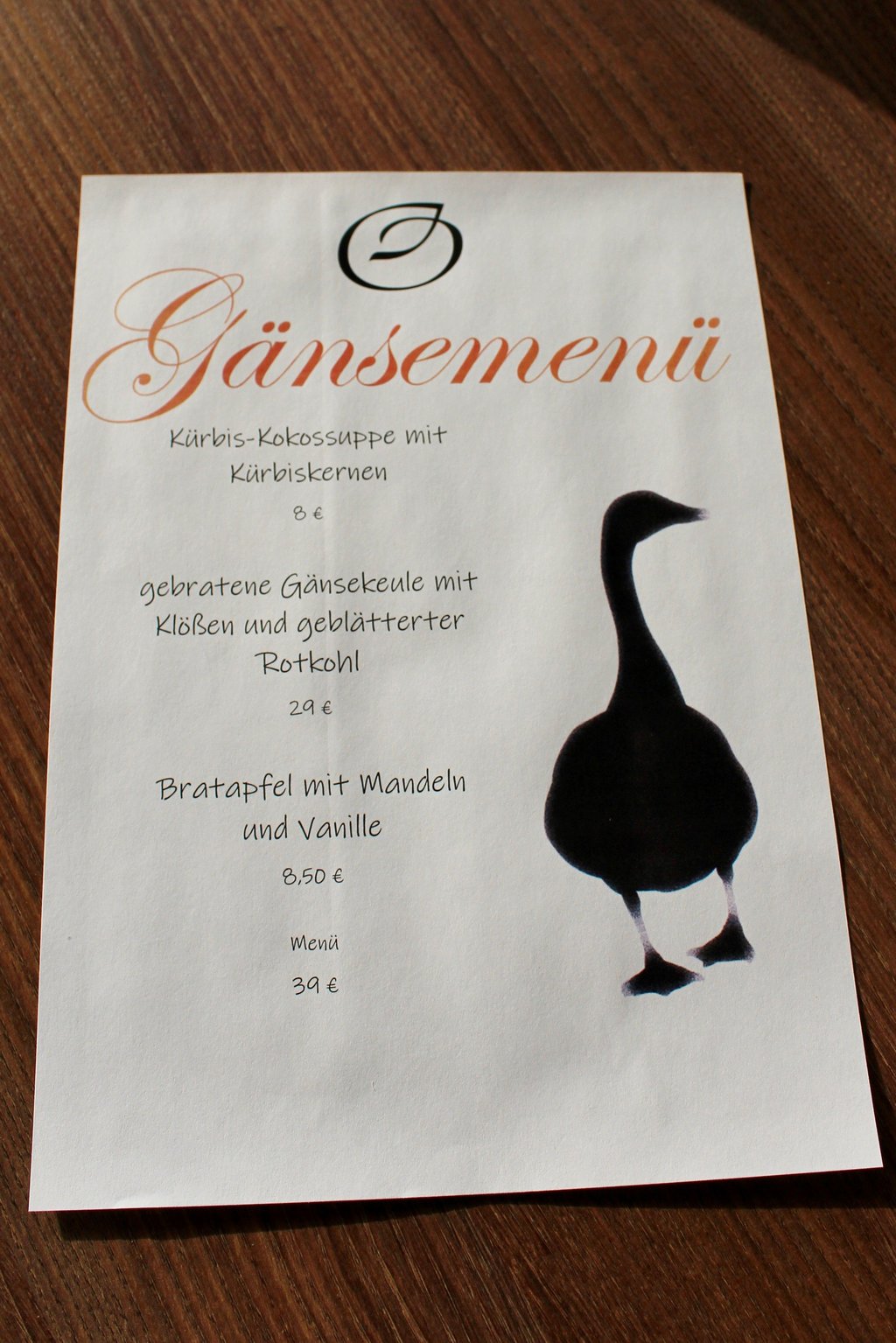 Blick auf das "Gänsemenü" in der Orangerie in Seeburg.