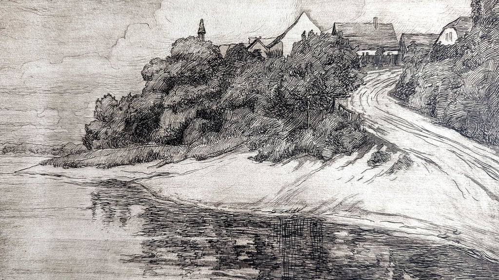 Ihre Radierung „Hohenwarthe“ fertigte Marianne Rusche (1878-1959) um 1930 an. Nahe der Waldschänke bewohnte die Magdeburger Malerin wie andere Städter eine Laube.
