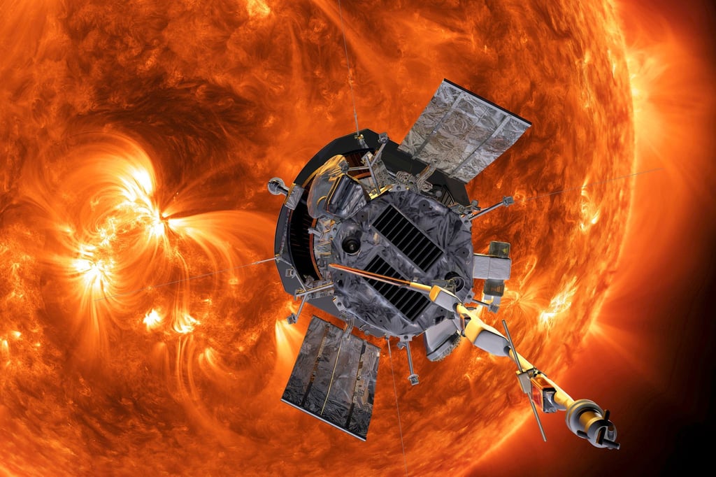 Die Computergrafik zeigt die „Parker Solar Probe“-Sonde auf dem Weg zur Sonne. (Handout)