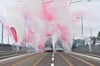 Im Rahmen der Eröffnungsfeier der Elisabethbrücke fand eine Parallelfahrt zweier Straßenbahnen über die neue Brücke statt.