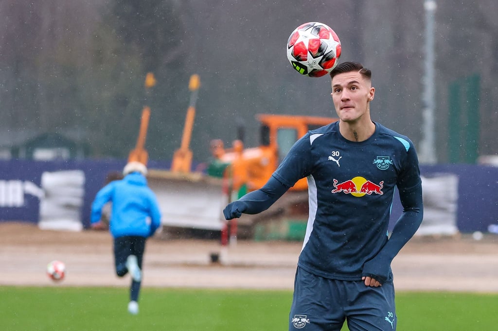 Benjamin Sesko beim Abschlusstraining von RB Leipzig.