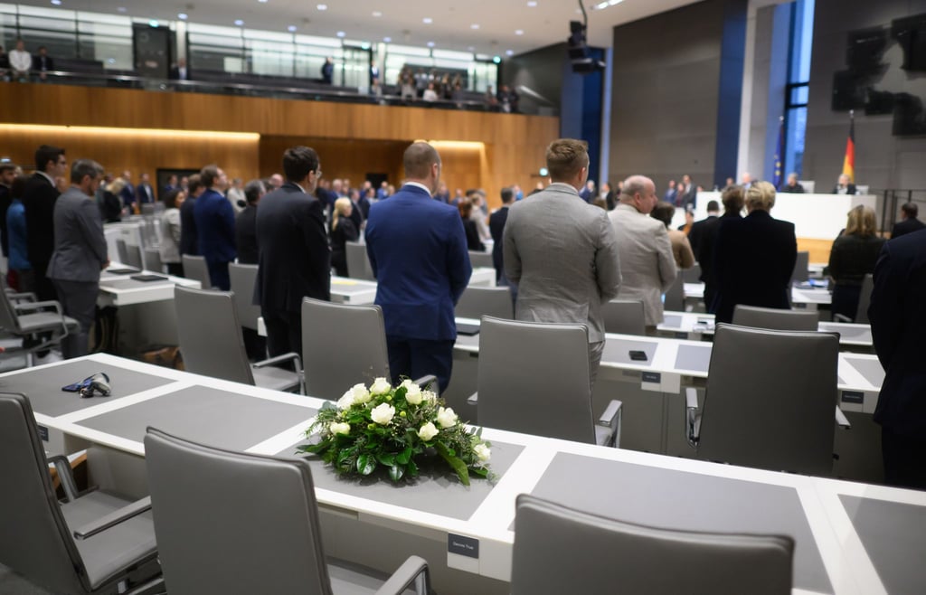 Trues Platz bleibt leer: Ein Trauerkranz erinnert an den verstorbenen SPD-Abgeordneten.