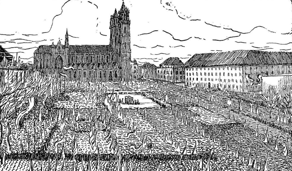 Ein Zeichner hielt den Aufmarsch des Reichsbanners am 11. Februar 1922 auf dem Magdeburger Domplatz für die Volksstimme fest. FOTO: SAMMLUNG ZANDER. WIKIPEDIA, BUNDESARCHIV