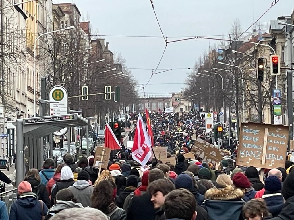 Mehrere tausend Menschen zogen Samstagnachmittag bei einer Demo gegen Rechts durch die Ludwig-Wucherer-Straße in Halle.