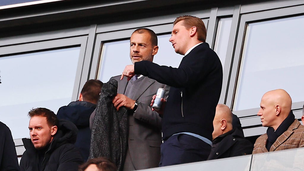 Wächst in seine Rolle als RB-Chef hinein: Johann Plenge und Uefa-Boss Aleksander Ceferin.