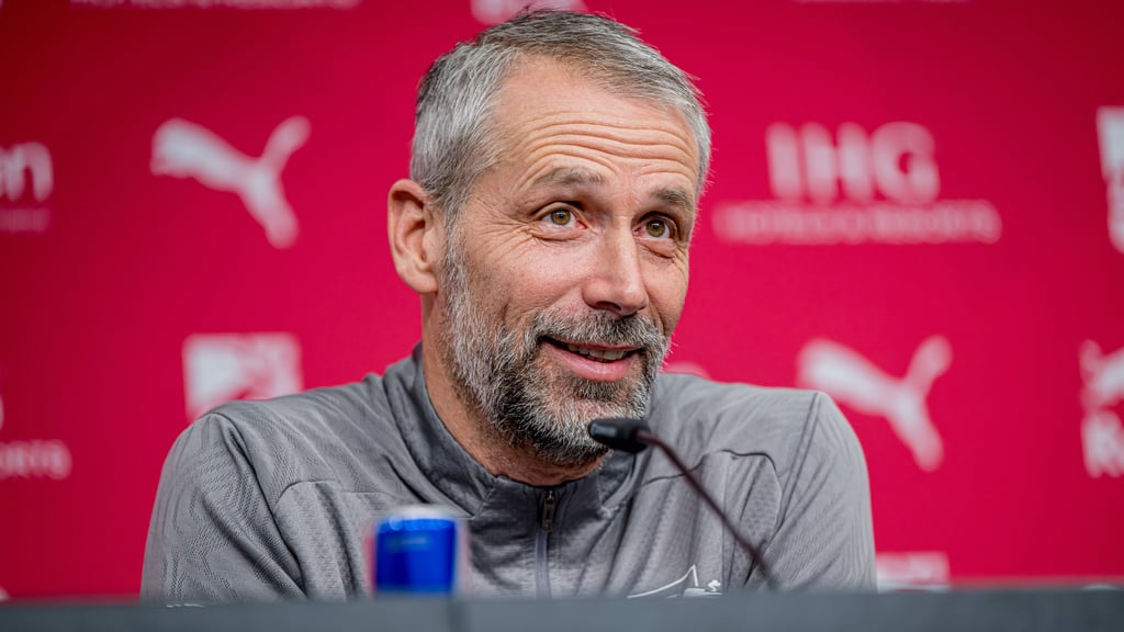 RB-Trainer Marco Rose auf der Pressekoferenz.