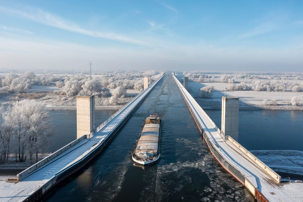 Die 918 Meter lange Trogbrücke erspart Binnenschiffern zwischen Ruhrgebiet und Berlin einen zwölf Kilometer langen Umweg über die Elbe. (Archivbild)
