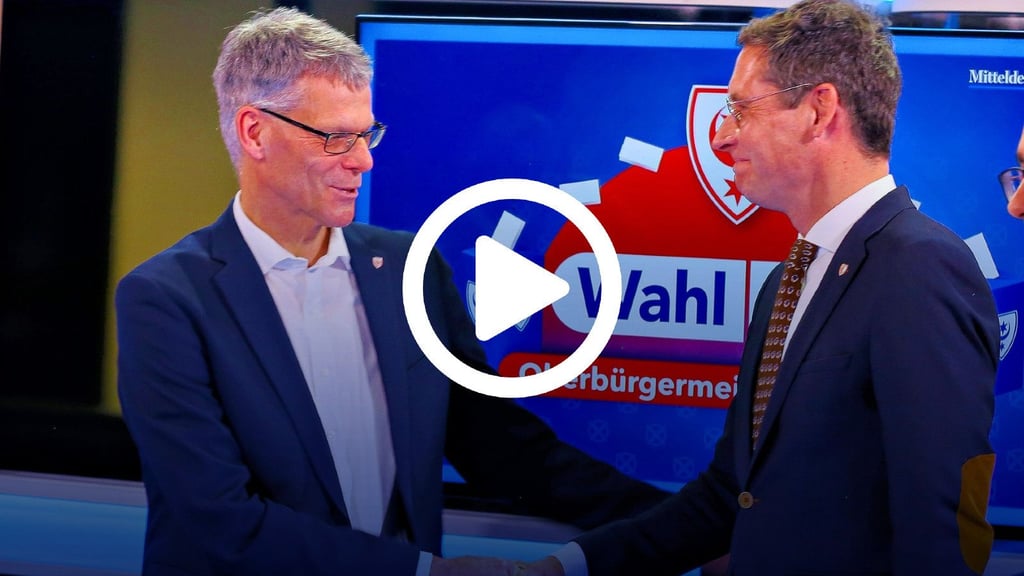 Beim Streitgespräch im MZ-Studio trafen die beiden OB-Kandidaten Egbert Geier (l.) und Alexander Vogt direkt aufeinander.