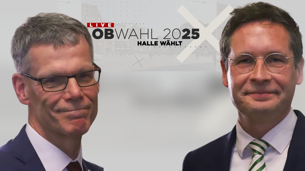 Oberbürgermeisterwahl in Halle 2025: Egbert Geier (SPD) und Alexander Vogt (parteilos) trafen am Montag zum Streitgespräch aufeinander.