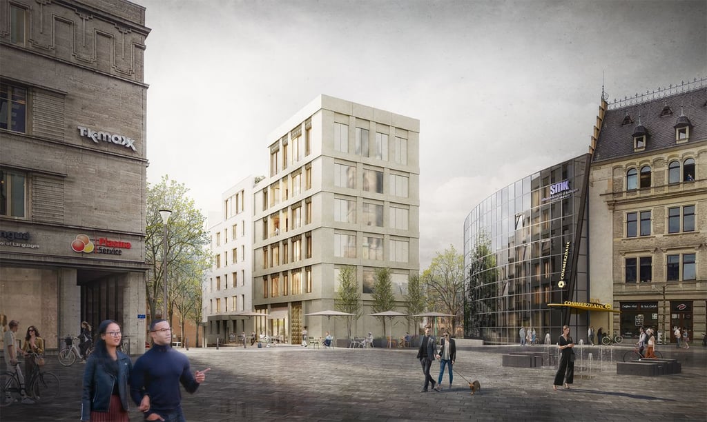 Die Visualisierung des Siegerentwurfs für den Schülershof am Marktplatz in Halle.