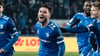 Samuel Loric vom 1. FC Magdeburg - er bejubelt sein Tor gegen den 1. FC Köln.