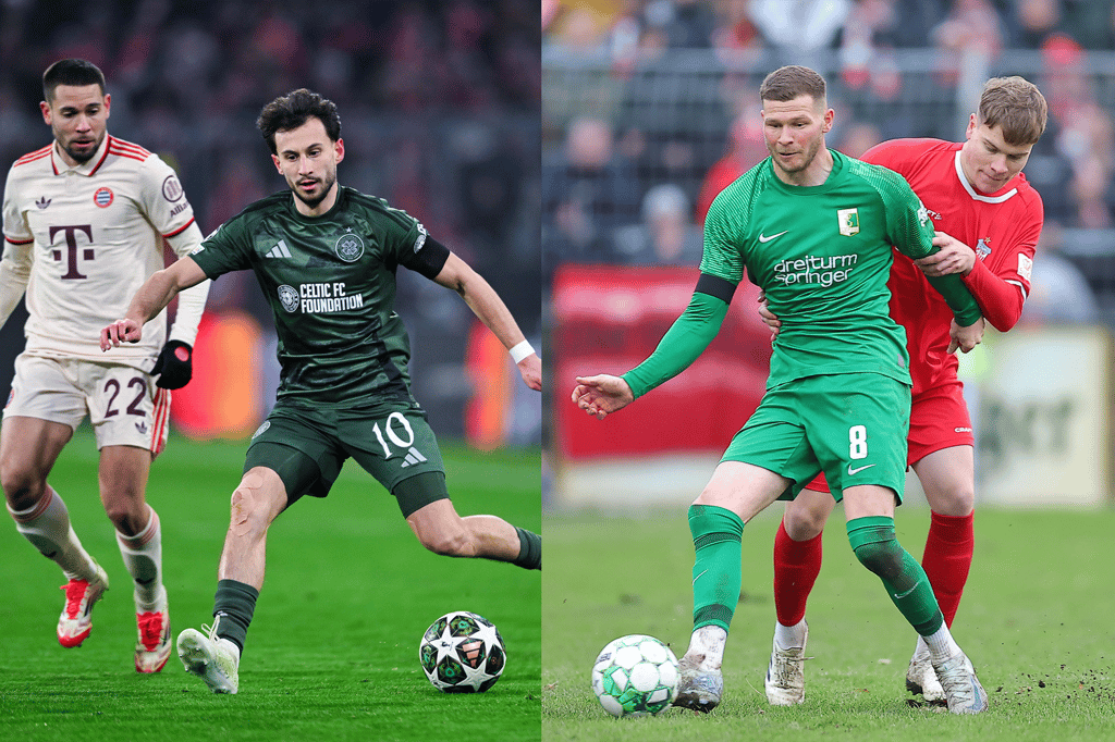 Nicolas Kühn (li.) gegen den FC Bayern München und Kilian Senkbeil (re.) gegen BSG Chemie Leipzig.