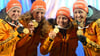 Franziska Hildebrand, Vanessa Hinz, Laura Dahlmeier und Franziska Preuß mit ihren Goldmedaillen 2015.