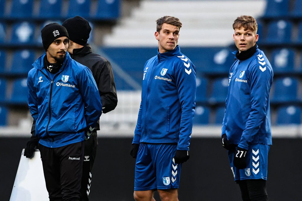 Livan Burcu, Marcus Mathisen, Philipp Hercher vom 1. FC Magdeburg (v.l.).