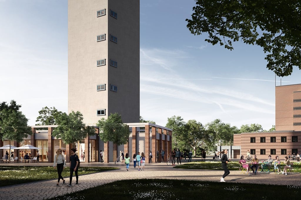 So soll der neue Basisbau mit Foyer, Bistro, Mehrzweckraum und Toiletten einmal aussehen.