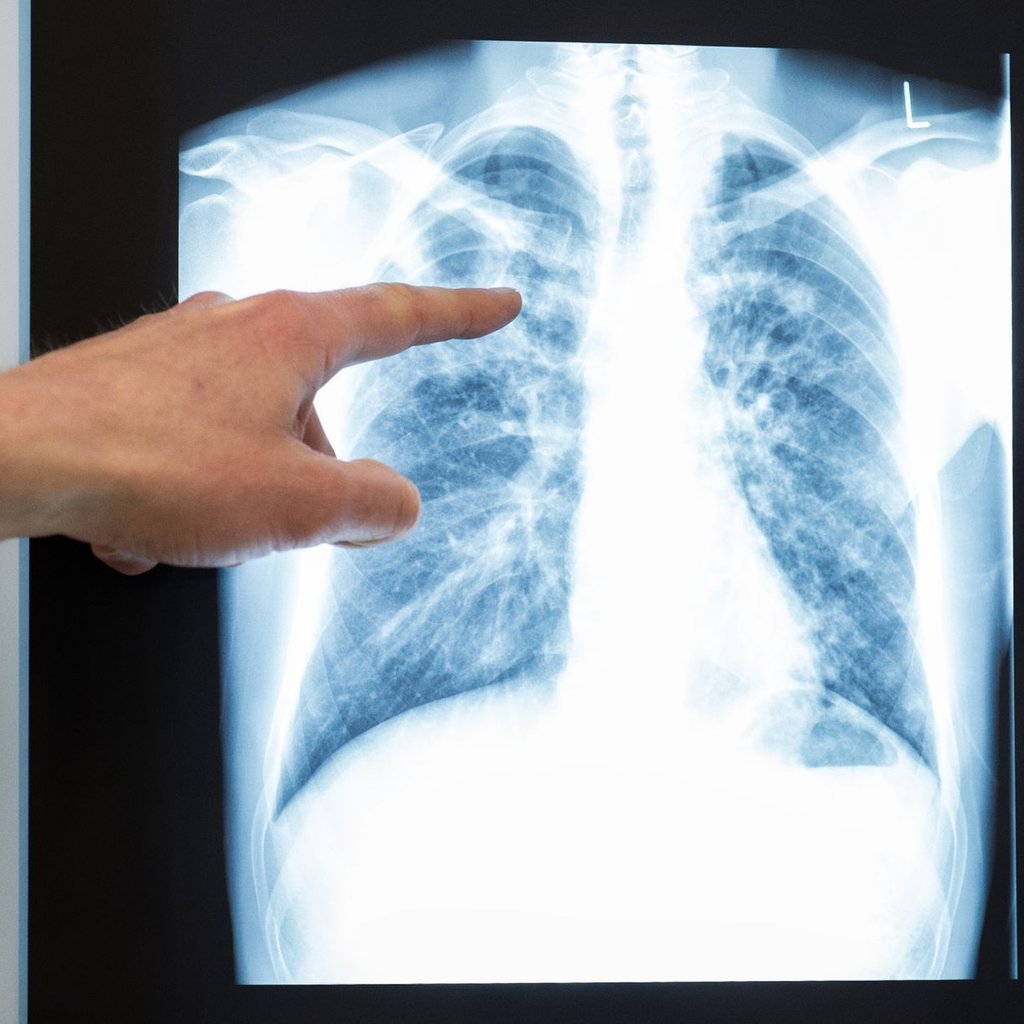 Ein Arzt zeigt in einer Klinik auf das Röntgenbild einer Lunge.