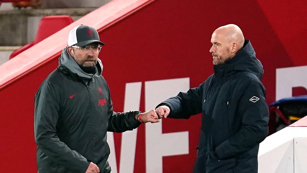 Jürgen Klopp zu seiner Zeit beim FC Liverpool, hier mit Erik ten Hag von Manchester United.
