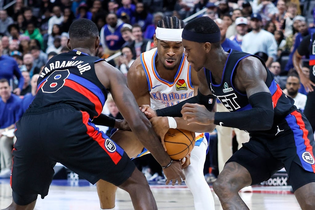Dennis Schröder (r.) überzeugte, doch Shai Gilgeous-Alexander (m.) überragte beim Sieg der Thunder bei den Pistons.