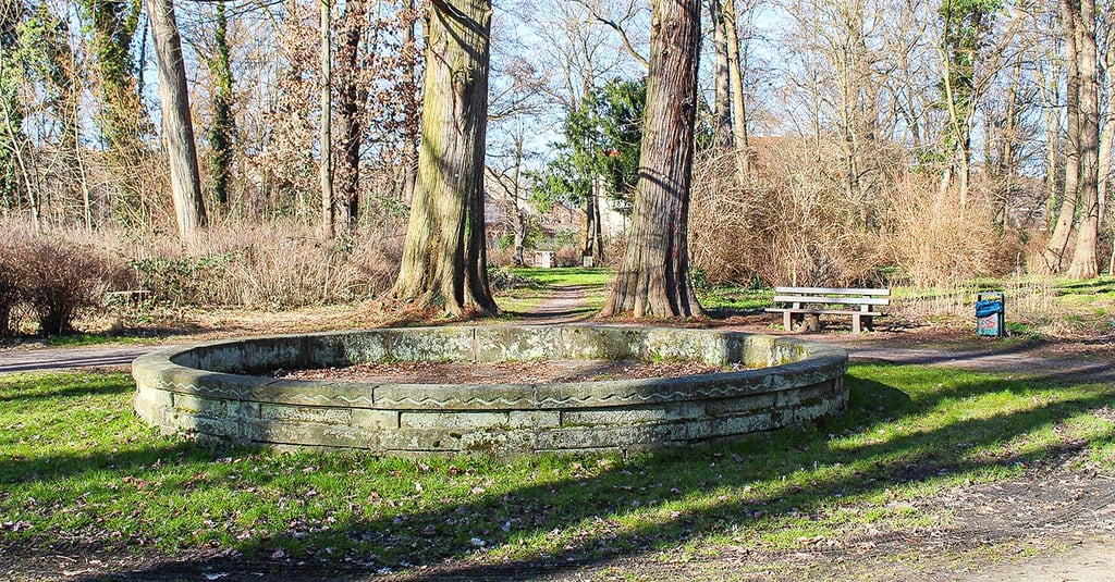 Rund um den ehemaligen Brunnen soll nun wieder das Beet entstehen und der Weg durch die Bäume in Richtung Teich hergerichtet werden.