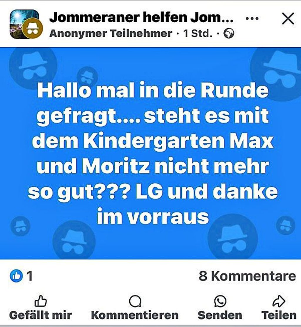So entstehen Gerüchte: Anonyme Nachfragen in einer Gommern-Gruppe bei Facebook aufgrund unzureichender Informationen, die dann wiederum geteilt werden.
