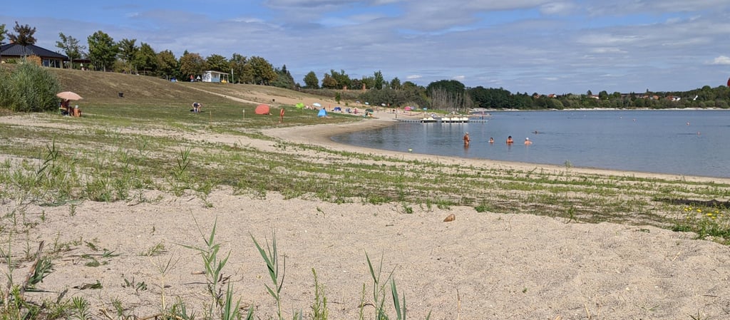 Der See in Edderitz begeistert mit Sand- und Grasstrand.