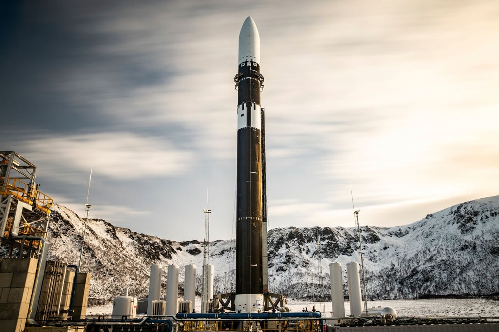 Die Rakete von Isar Aerospace auf dem Startplatz in Norwegen. (Handout)