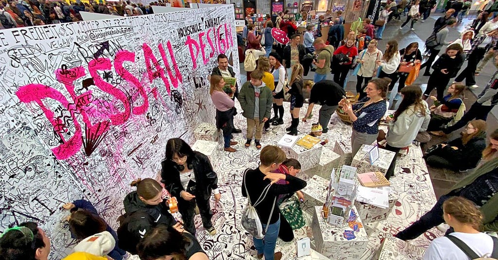 2023 auf der Leipziger Buchmesse: interaktiver Stand des Fachbereich Design der Hochschule Anhalt