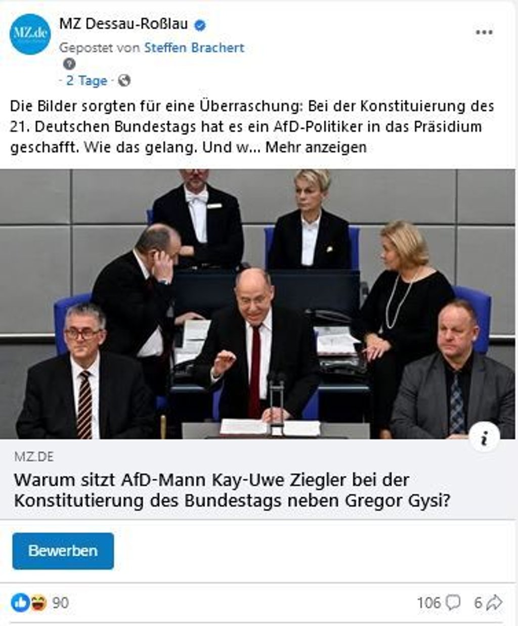 Der Facebook-Post zur Bundestagskonstituierung.