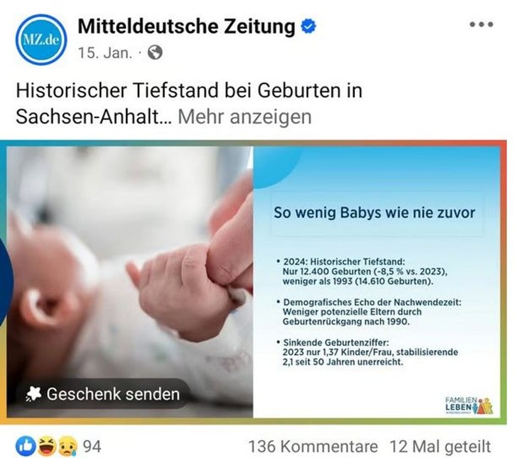 Babyflaute! Der Text wurde bei Facebook mehr als 130 mal kommentiert.