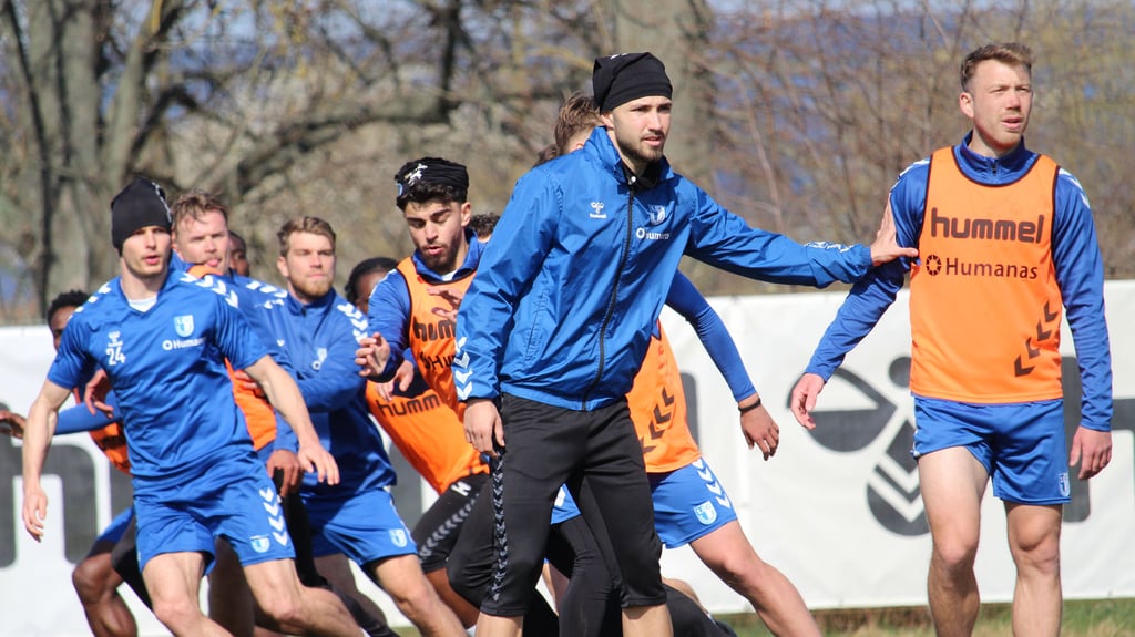 Die Mannschaft vom 1. FC Magdeburg beim Training am Donnerstag vor dem Spiel gegen Hannover 96.