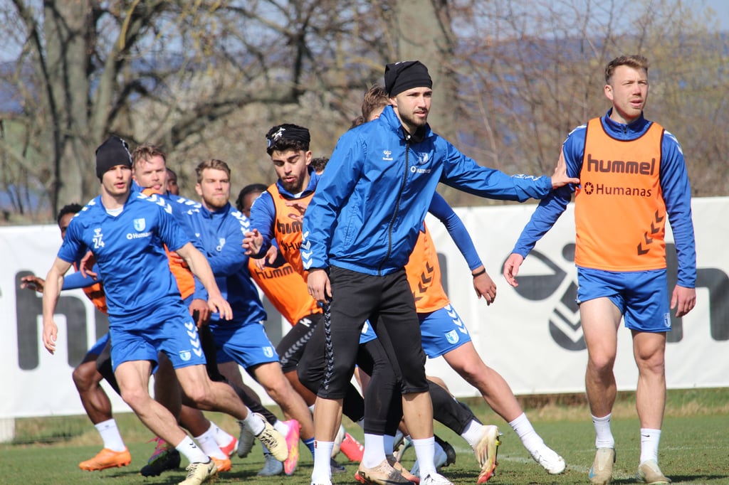 Die Mannschaft vom 1. FC Magdeburg beim Training am Donnerstag vor dem Spiel gegen Hannover 96.