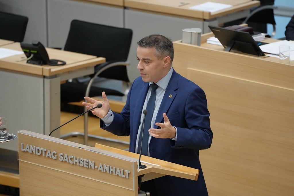 Der Bernburger CDU-Abgeordnete Stefan Ruland am Redepult im Landtag von Sachsen-Anhalt.